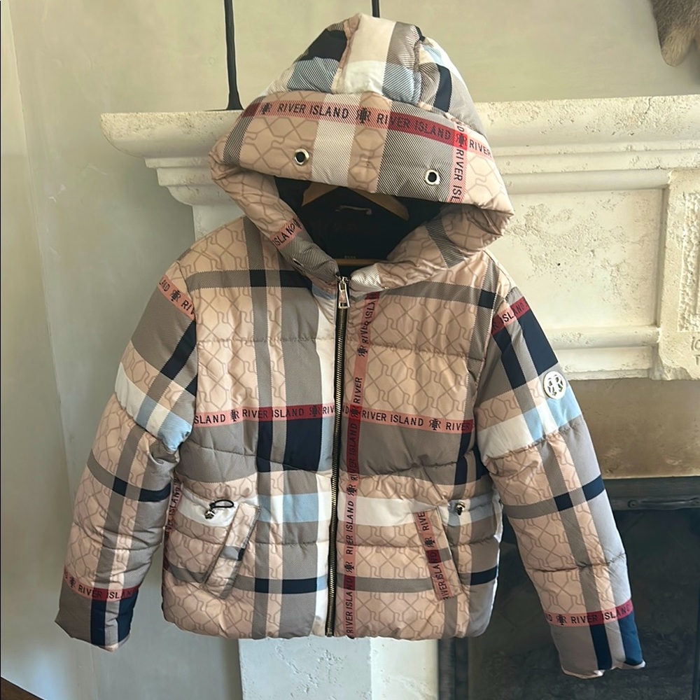 River Island Plaid Puffer Jacket .
